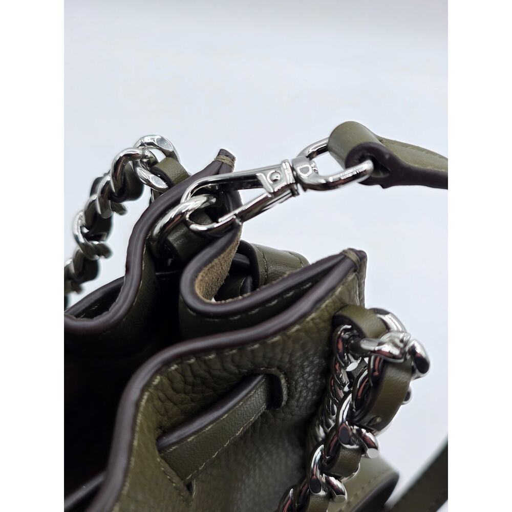 Michael Kors Mina Small Chain Leather Satchel Crossbody Olive Green Silver MK - Picture 8 of 16